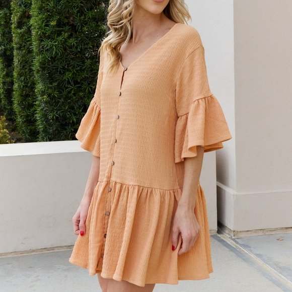 Petal Dew Textured V-Neck Flounce Sleeve Dress - Picture 4 of 6